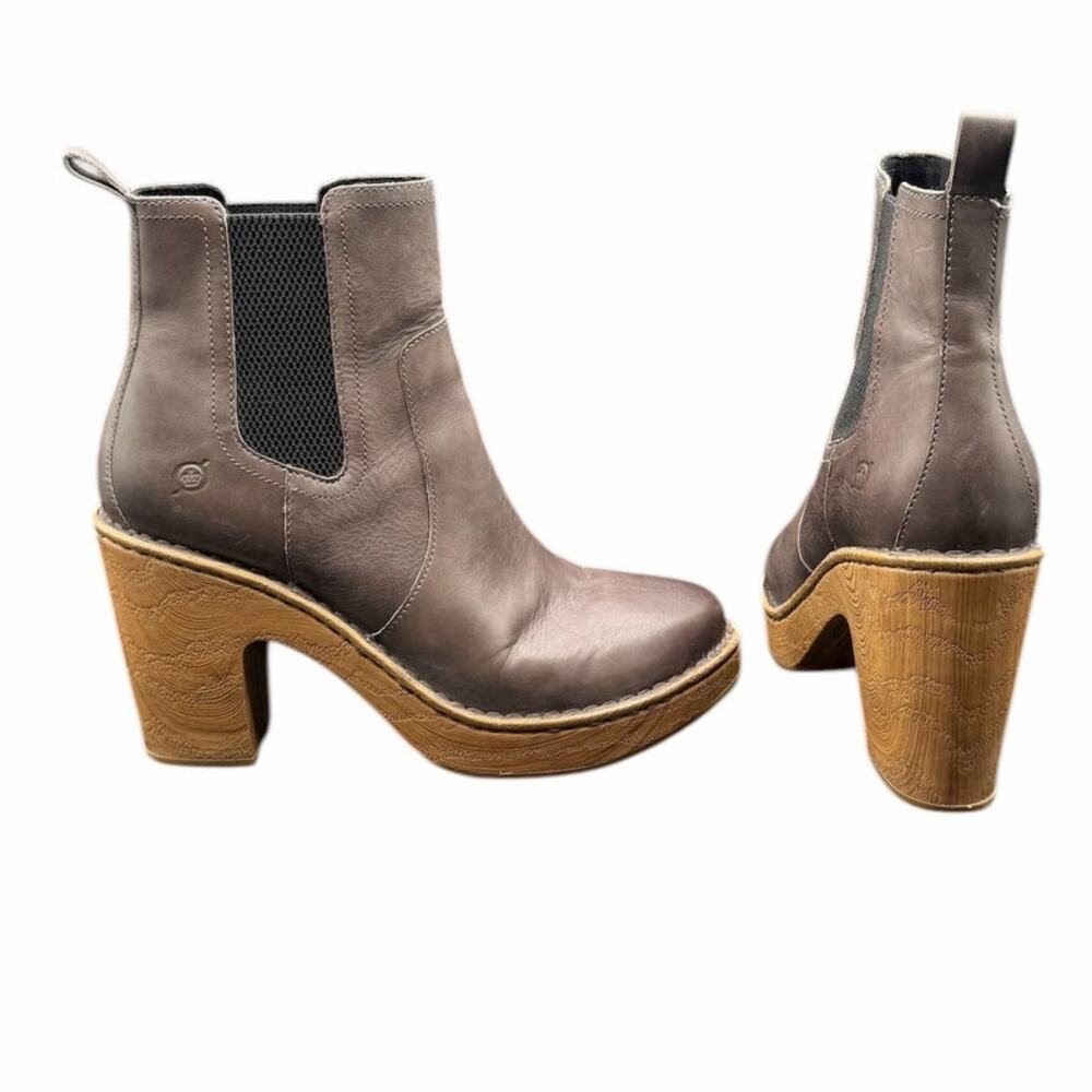 Born Leather Chelsea Boots Gray Platform Chunky Heel Women’s 9.5